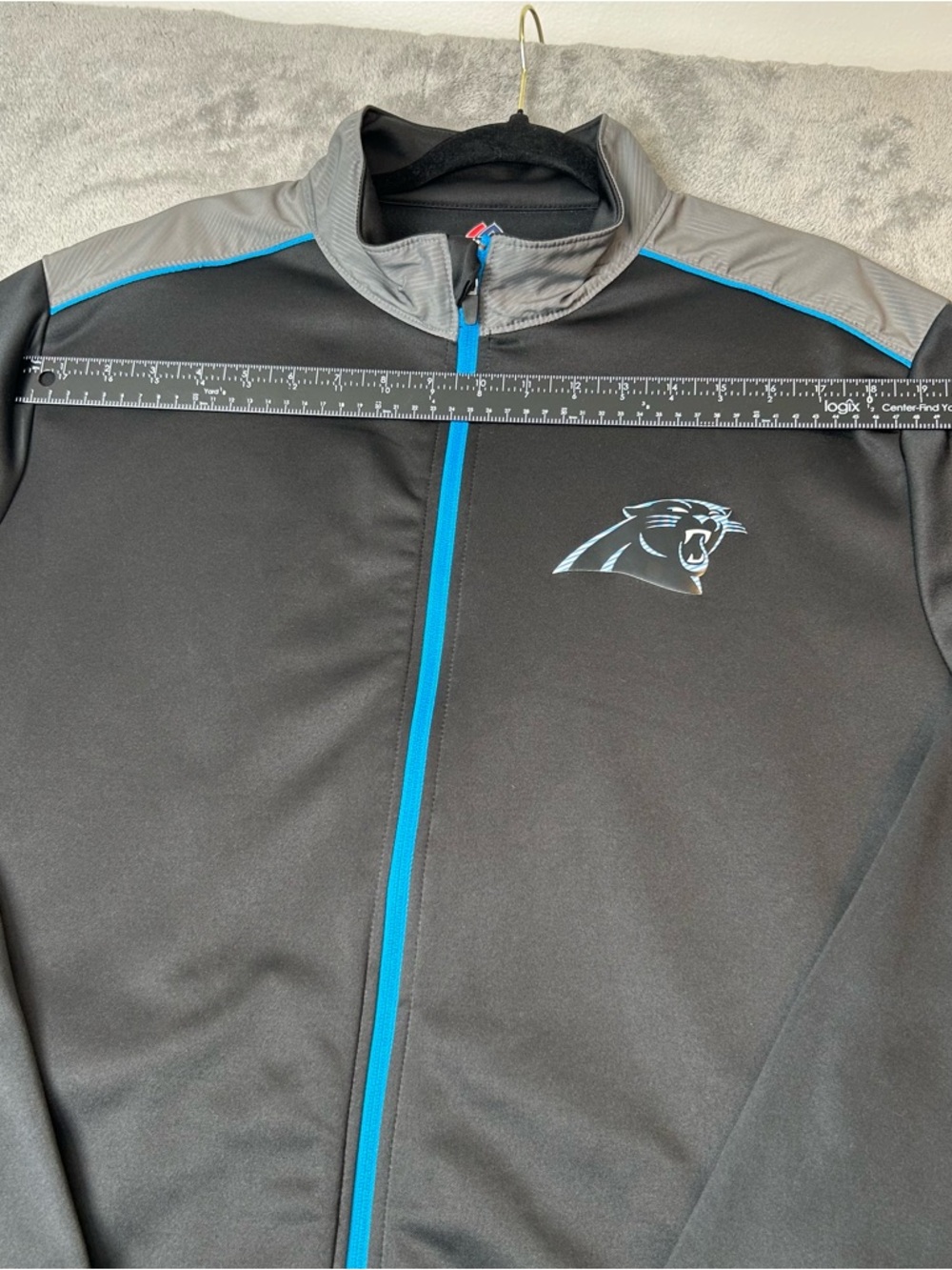 CAROLINA PANTHERS Sweater NFL Full Zip Track Jacket BLACK BLUE  & GRAY  Size XL - Picture 11 of 16